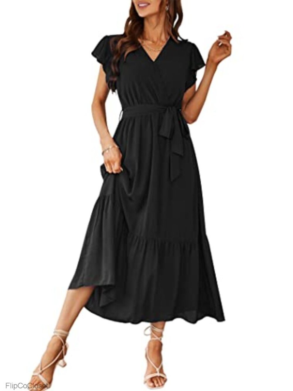 Boho Floral Maxi Dress with Ruffle Hem A-Line Chiffon Short Sleeve